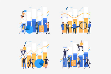 Poster - businesspeople analyzing bar charts set. analysis, report presentation, professionals. flat vector i