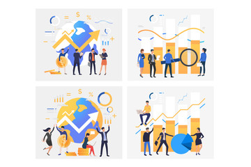 Poster - Financial reports set. Colleagues analyzing graphs, diagrams, doing research. Flat vector illustrations. Business, finance, marketing concept for banner, website design or landing web page