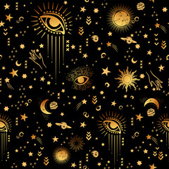Wall Mural - Space Galaxy constellation seamless pattern print could be used for textile, zodiac star yoga mat, phone case