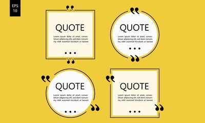 Vector illustration of typography design. Remark quote text box poster template concept. blank empty frame citation. Quotation paragraph symbol icon. double bracket comma mark. bubble dialogue banner.