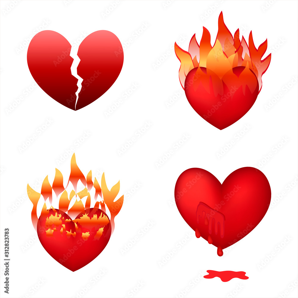 Red hand drawn hearts. Design elements for Valentine's day, crying heart, wounded  heart, burning heart, broken heart, Mothers Day. Love vector set. Vector  illustration for fabric, wallpaper, posters Stock Illustration | Adobe, image size:1000x1000