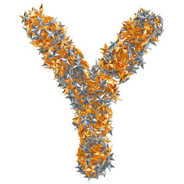 Letter Y from gold and silver stars, 3D rendering