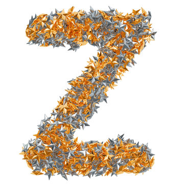 Letter Z from gold and silver stars, 3D rendering