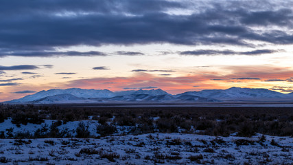 Poster - Snow capped mountain landscape in the Nevada desert.