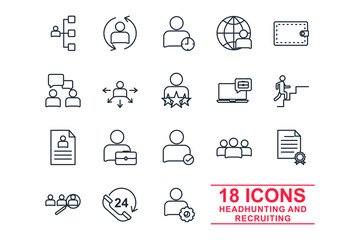 Aufkleber - Set business people and corporate management icon template color editable. Head Hunting pack symbol vector sign isolated on white background icons vector illustration for graphic and web design.