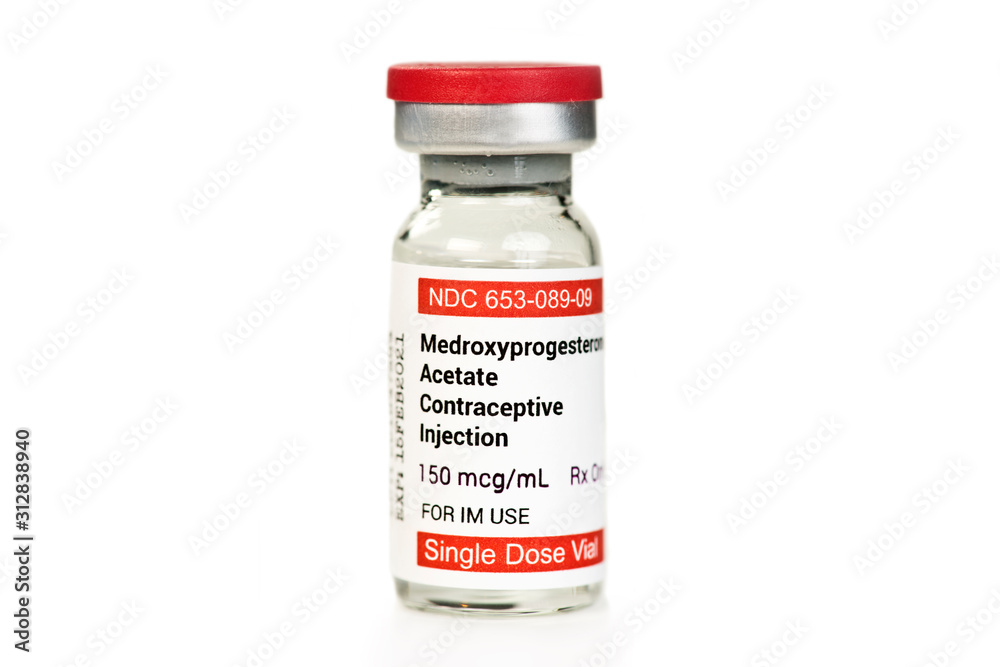Medroxyprogesterone Acetate Contraceptive Injection vial isolated on ...