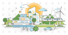 Green Infrastructure Vector Illustration. Ecological City Outline Concept.