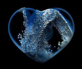 Wall Mural - 3d render of abstract glass ice heart love shape with small silver ball particles inside on black background
