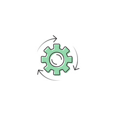 Arrows and gears vector icon symbol isolated on white background