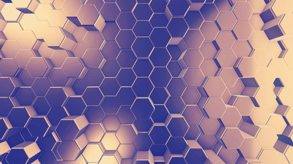 golden honeycombs, hexagon surface, abstract 3d background and texture, render image for internet design
