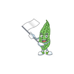 Sticker - cute bitter melon cartoon character design holding a flag