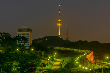 Wall Mural - Scenic most beautiful night on Mount Namsan N-SEOUL TOWER South Korea