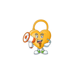 Sticker - Smiling cartoon character of love padlock with megaphone