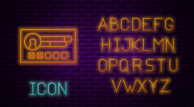 Glowing neon line Create account screen icon isolated on brick wall background. Neon light alphabet. Vector Illustration