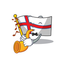 Poster - Flag Faroe Island Scroll cartoon character design performance with trumpet