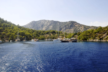 gocek, mugla-turkey. tour the bays with yachts and boats.