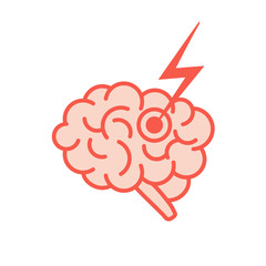 Sticker - Color icon of brain stroke. The human cerebrum in side view. Vector illustration in flat style is isolated on white background.