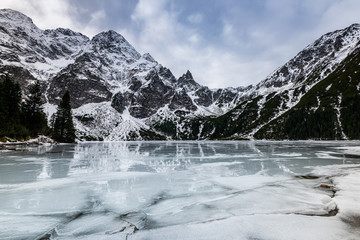Sticker - Winter at Morskie Oko or Sea Eye Lake in Poland Tatra Mountains