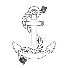 Vector Black White Rope Outline Sea Icon Anchor