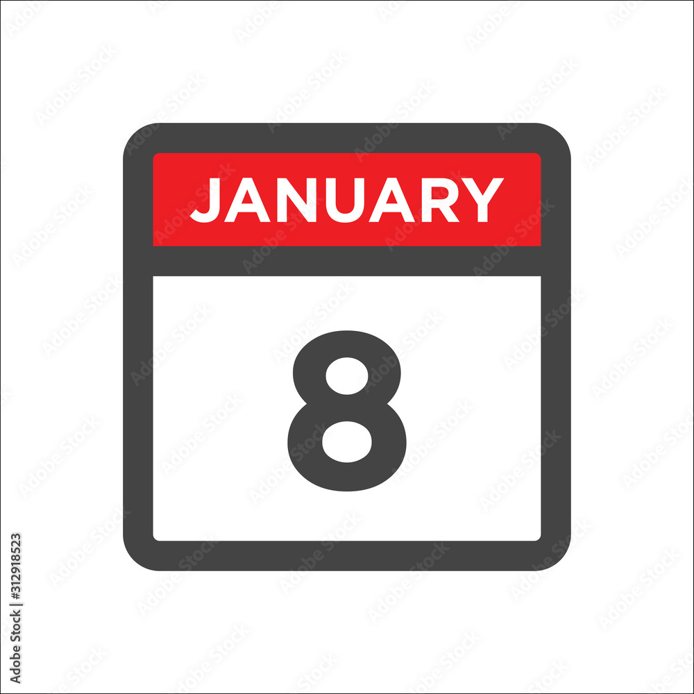 January 8 calendar icon including day of month Stock Vector | Adobe Stock