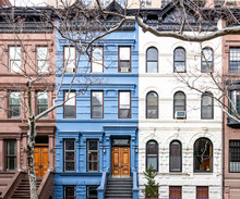 Block Of Colorful Old Buildings In The Upper West Side Neighborhood Of Manhattan In New York City NYC