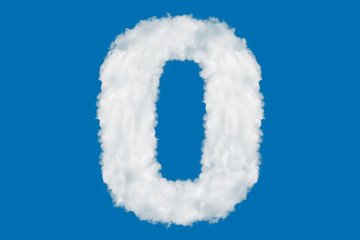 Wall Mural - Letter O or number 0 arrow made of clouds on blue