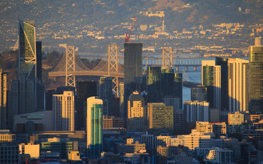 Centre of San Francisco and Oakland Bridge linking Treasure Island and downtown