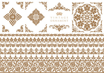 Wall Mural - set of decorative design elements. floral frames and borders.
