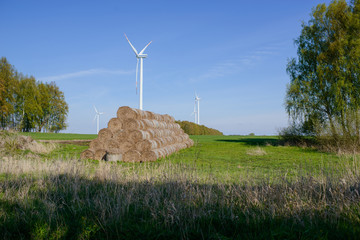 Wall Mural - Bright blue sky moving and wind turbine