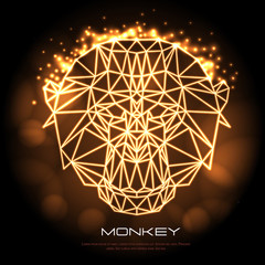 Wall Mural - Abstract polygonal tirangle animal monkey neon sign. Hipster animal illustration.