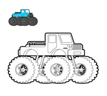 Monster Truck Coloring Book. Car On Big Wheels. Vector Illustration