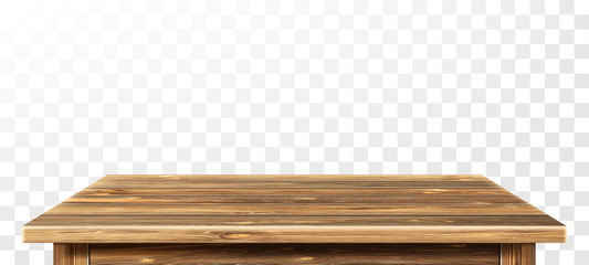 wooden table top with aged surface, realistic vector illustration. vintage dining table made of dark