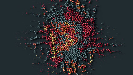 Poster - 3d render of a lot of sphere particles. Huge amount of non intersecting round geometry shapes. ..