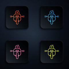 Color neon line Robot icon isolated on black background. Set icons in square buttons. Vector Illustration