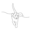 Running dog in continuous line art drawing style. Black line sketch on white background. Vector illustration