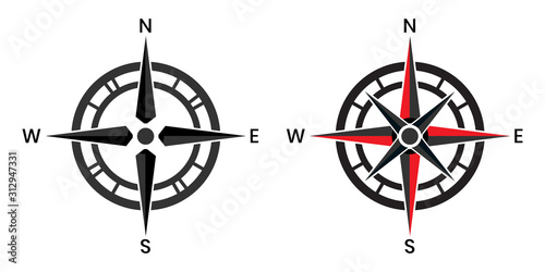 Cuadros en Lienzo Compass pointer icon with white background, Direction, map navigation symbol