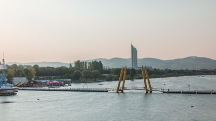 Wall Mural - View of Copa Cagrana timelapse, an area by the Neue Donau in the 22th district of Vienna