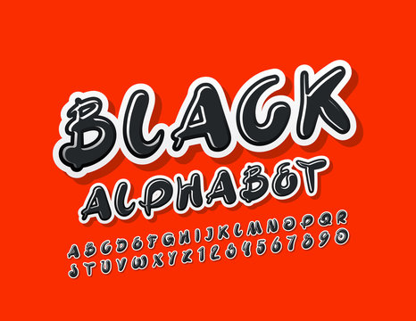 Vector Black Alphabet Letter and Numbers. Creative Playful Font.