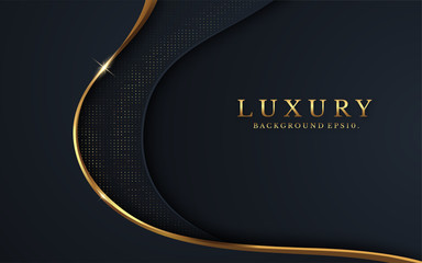 luxury background carbon VIP 3d abstract modern and dark black color with line Gold Sparkles glitter and gradient decoration shapes geometric Polished vector , design elements