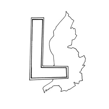 Letter L and country Liechtenstein. Idea for the alphabet, coloring, creativity, stationery, marker illustration