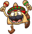 Crazy taco with Mexican hat and maracas clip art. Vector  cartoon illustration with simple gradients. All in a single layer. 
