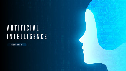 Aufkleber - blue artificial intelligence head technology background,AI deep learning system technology concept,AI tech information background