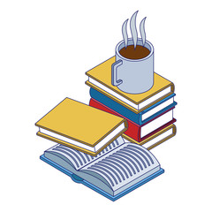 Sticker - academic books and coffee mug, colorful design