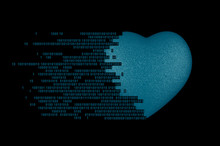 Love Concept. Binary Code Digits Come Out Of The Heart