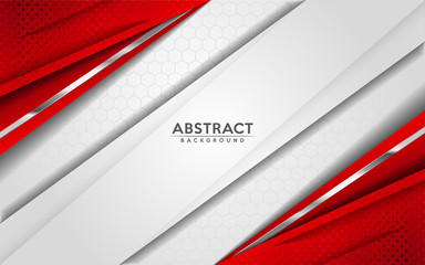 Wall Mural - modern abstract white and red background with 3d overlap layers effect.