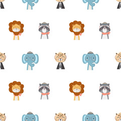 Wall Mural - Seamless Pattern with cute animals in the white backdrop