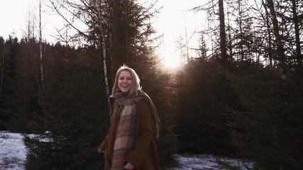 Sticker - blonde in the forest during sunset