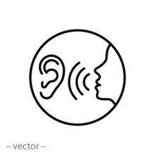 Listen Carefully To The Speaker Icon, Social Communication, Human Attentively Talk, Whisper On Ear, Thin Line Web Symbol On White Background - Editable Stroke Vector Illustration Eps10