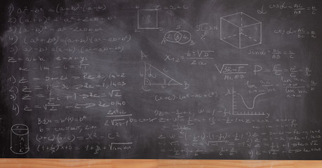 school blackboard written with math formulas