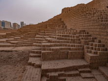 Different Adobe Bricks To Create The Huaca Pucllana Pyramid. Miraflores District In Lima City, Peru.